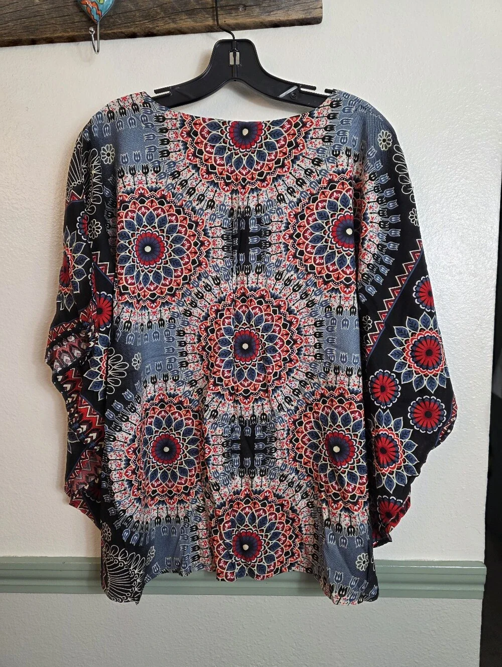 Boho Mandala Print 1X To 2X Kimono Sleeve Blouse Top Bohemian - Picture 15 of 15